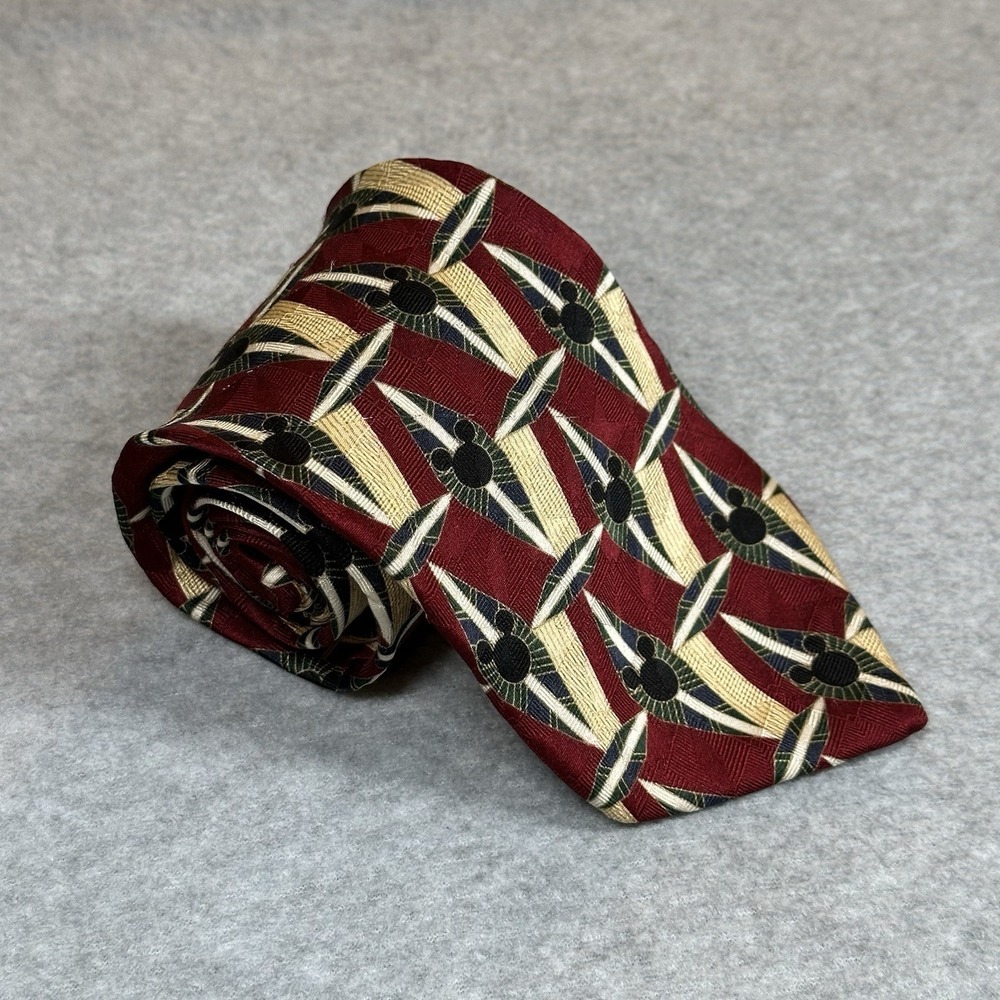 Mickey Inc Neck Tie Red Silk Mickey Mouse Medallion